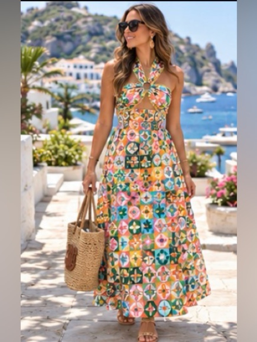NWT CeliaB Narmada Halter Midi Dress M Resort Vacation Wedding Guest Luxe